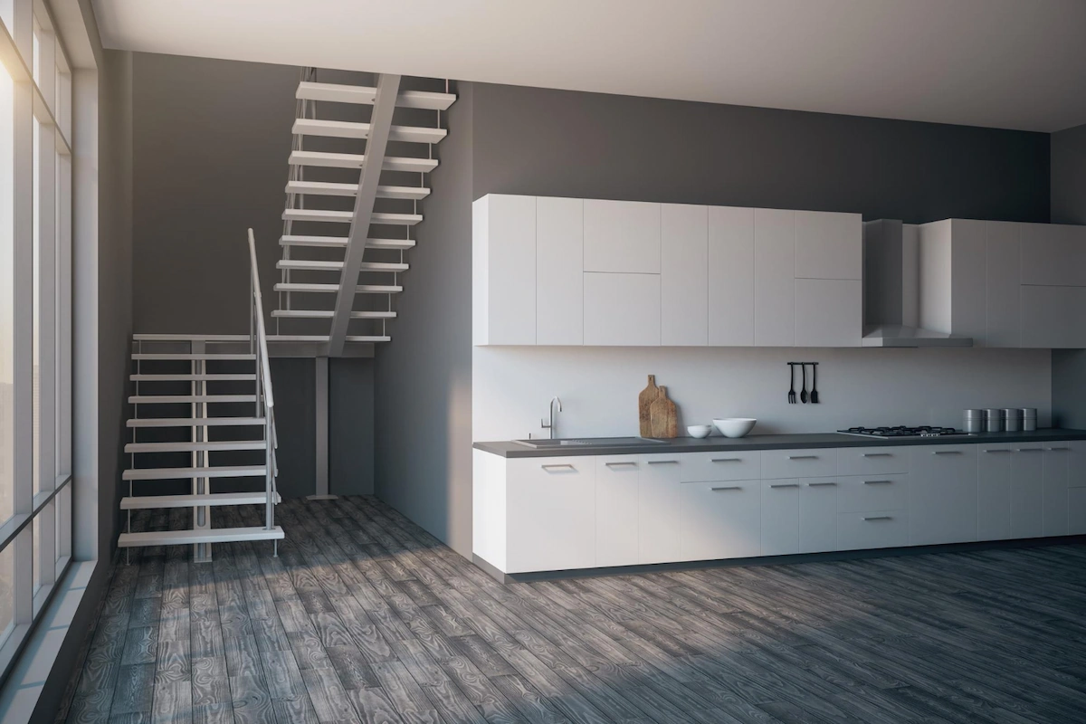 Dapur Bawah Tangga dengan Sliding Cabinet